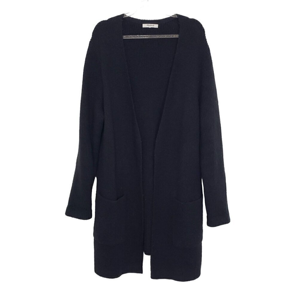 Madewell Backstage Cardigan Ribbed Wool Black Open Sweater Womens Size Large